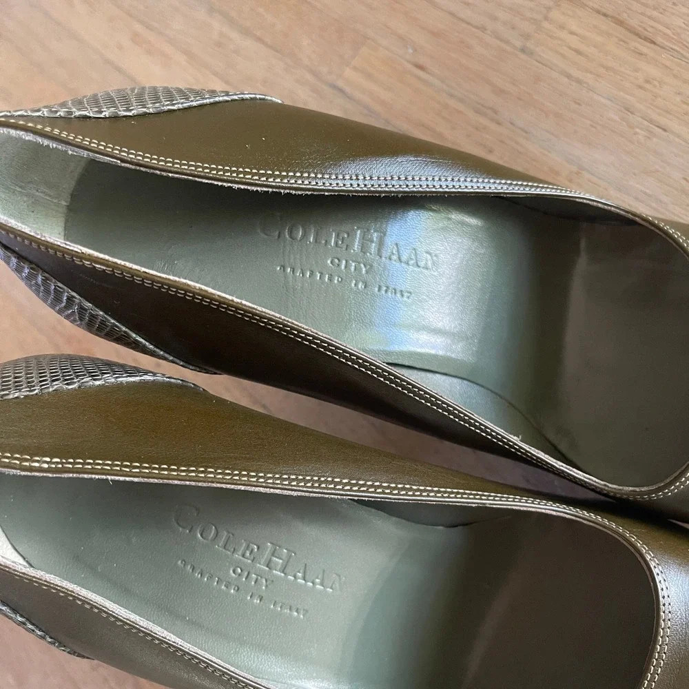 NWOB Cole Haan City Olive Green Leather Lizard Skin Pumps Made in Italy Size 9 B